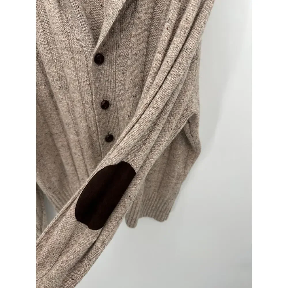 Jos A Bank Cardigan Sweater Shawl Collar Men XL Brown Lambswool Heritage Elbow‎